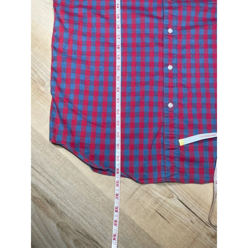 J.Crew Performance Stretch Gingham Shirt Mens Large Classic Fit Red Blue Check